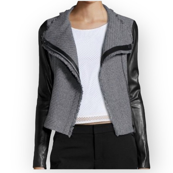 Vince Boucle Scuba Jacket with Leather Sleeves Size XS - Picture 1 of 10
